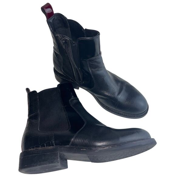 Jeffrey Campbell Edmond Black Lizard Chelsea Boot with Burgundy Accent Size 7.5 - Picture 5 of 13